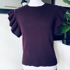Club Monaco Short Sleeve Ruffle Sweater